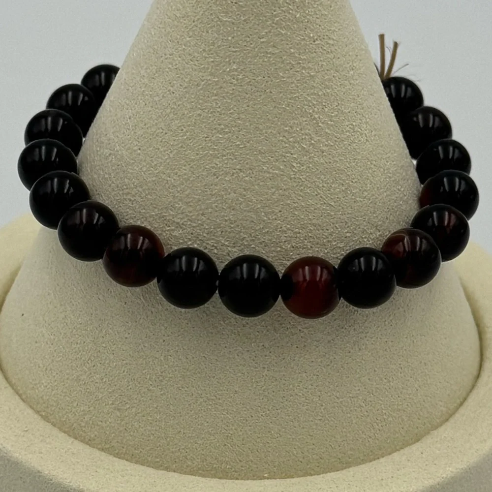 Black Agate Sardonyx Stone Beaded Bracelet Gothcore Minimalist Unisex‎